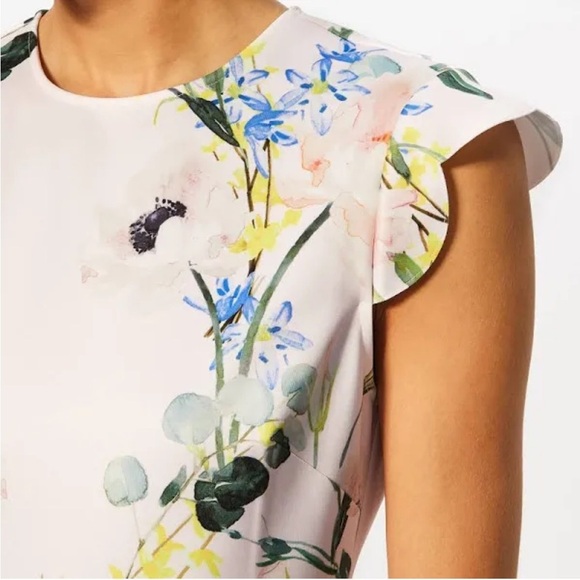 Ted Baker Karsali Elegance Scallop Skater Nude Pink Floral Cap Sleeve Dress 2 XS - Picture 11 of 16